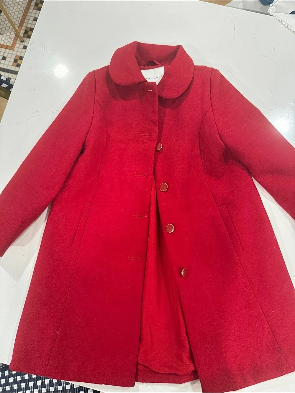 Janie and Jack Red Wool Pea Coat with Peter Pan Collar Girls 5 to 6